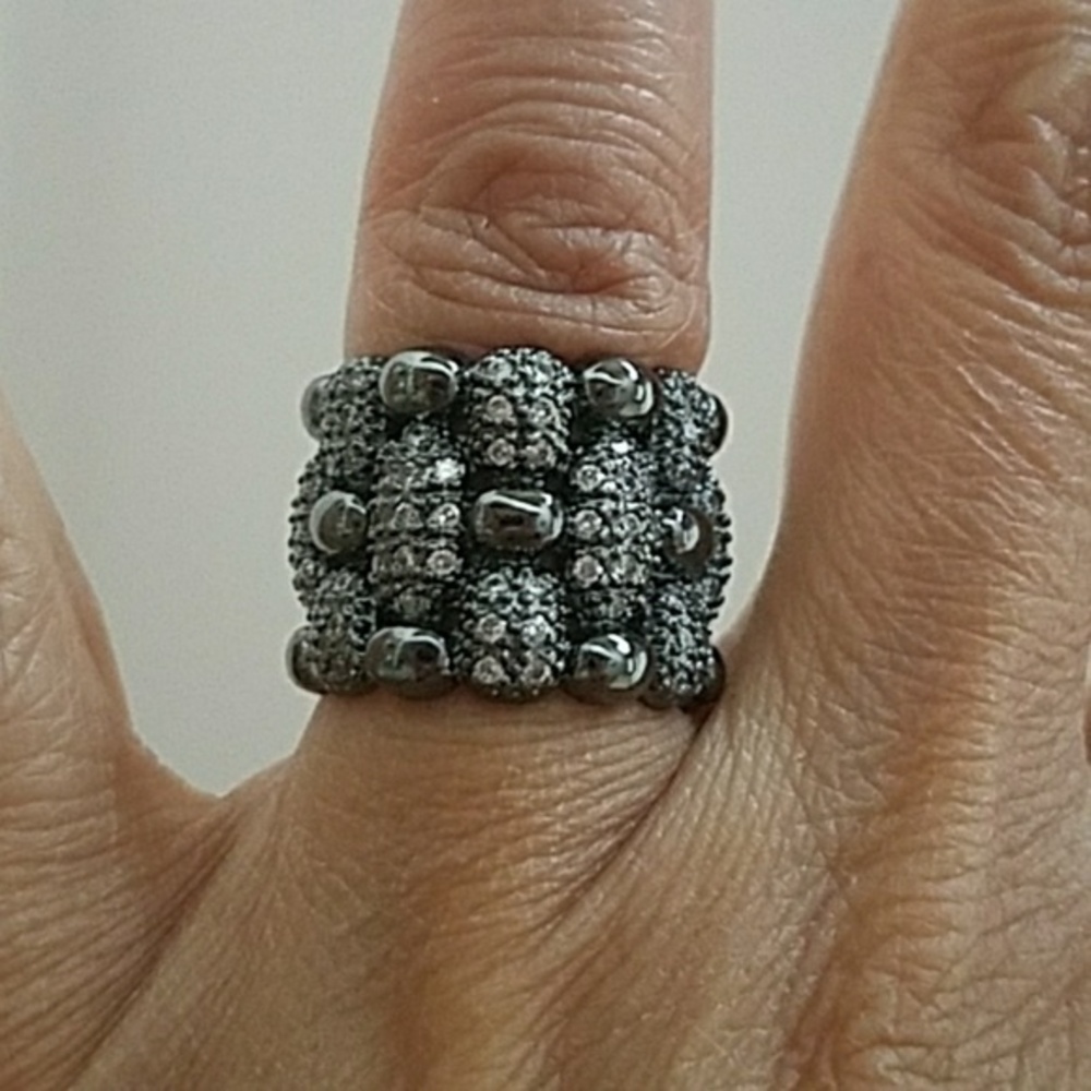 Black Sterling silver CZ Wedding Band size 6